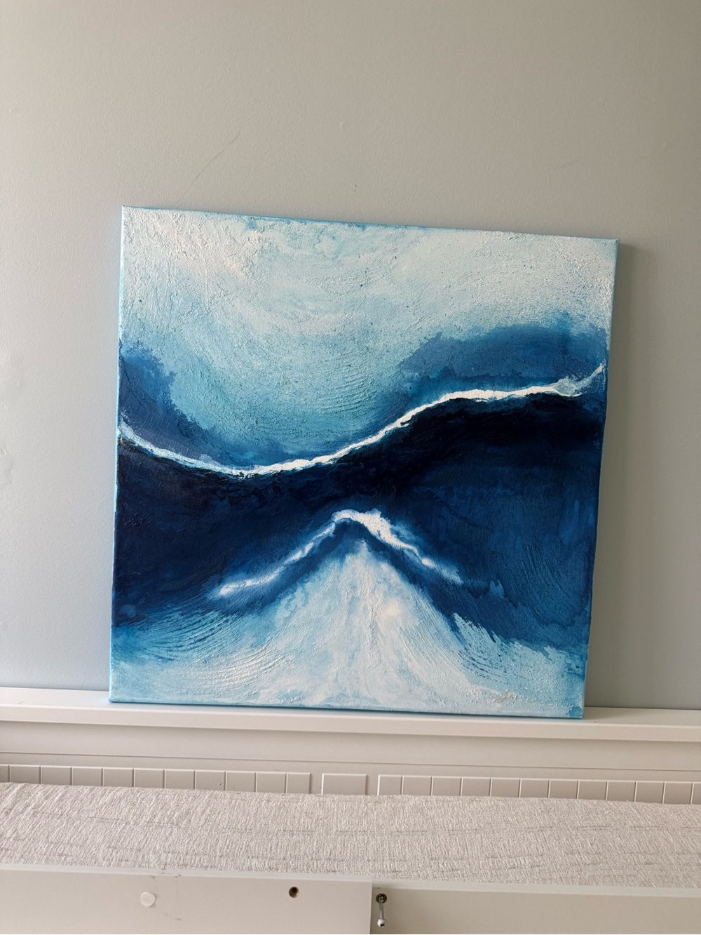 Abstract Ocean Wave Canvas Art in Blue and White - 24”x24”